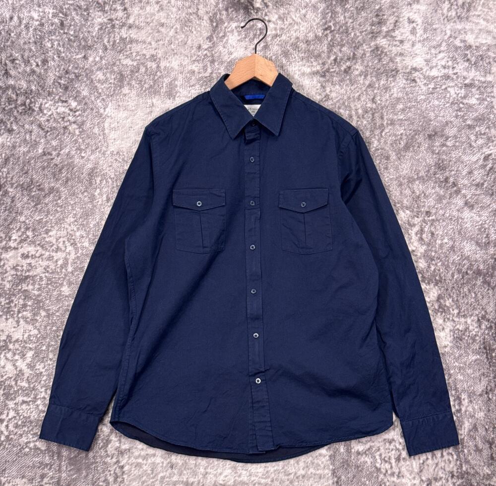 Teddy Stratford Shirt 4 / Large Mens Blue Cotton Twill Dual Pocket Long Sleeve